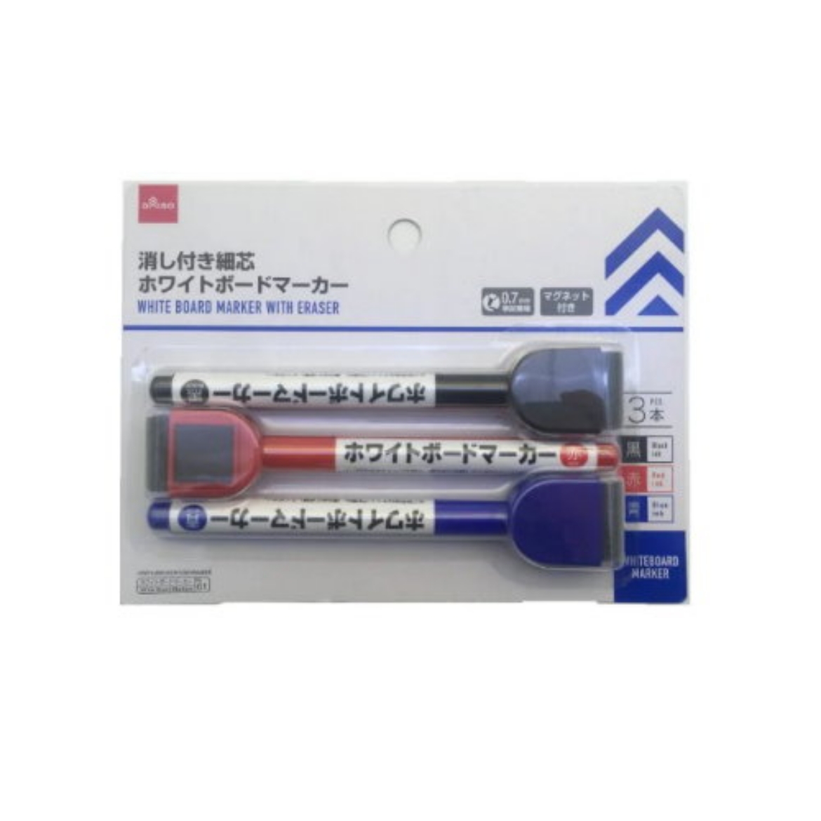 Picture of White Board Marker With Eraser Thin Tip Black Red Blue 3 Pcs