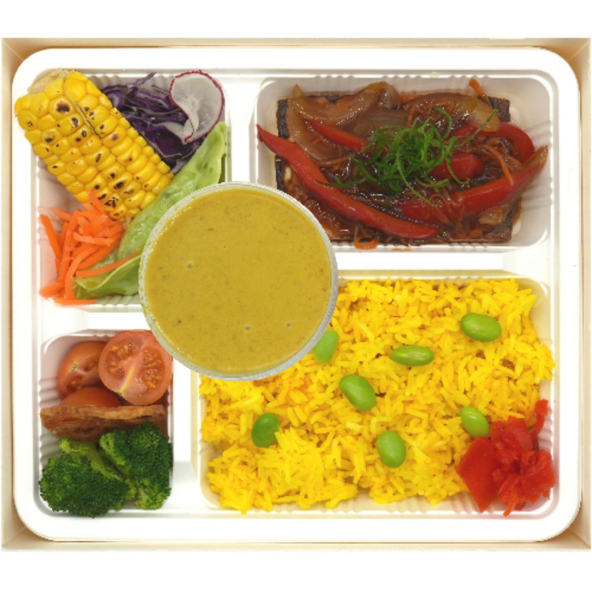 Picture of Yellow Curry with Turmeric Rice and Tofu Steak Bento(V,VG)