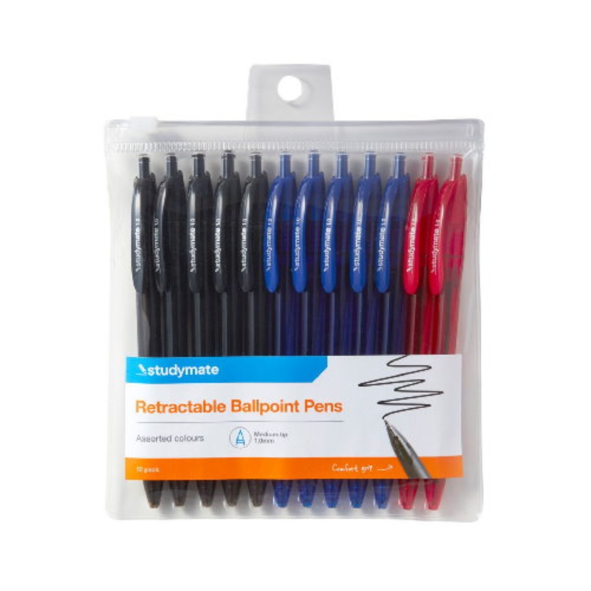 Picture of Pens Retractable Ballpoint 1mm Assorted 12 Pack-Studymate