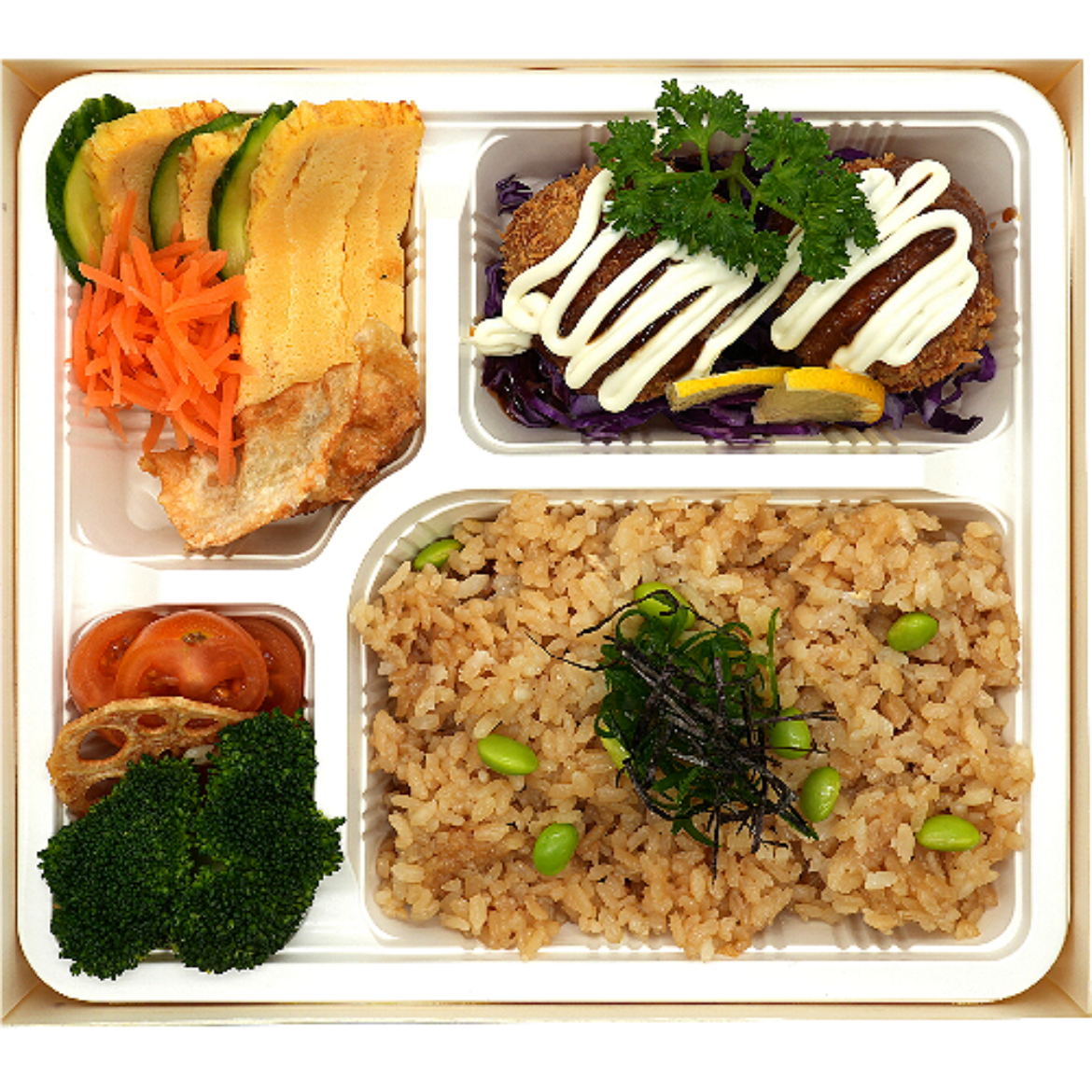 图片 Takikomi Rice with Menchi Katsu Bento