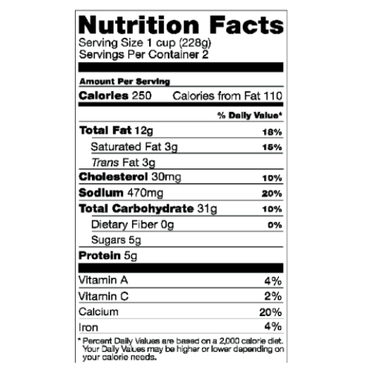 Picture of Nutrition Label