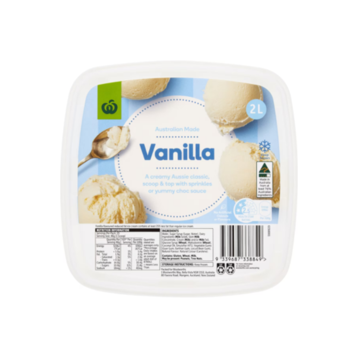 Picture of Ice Cream Vanilla Reduced Fat 2L-Woolworths Essential