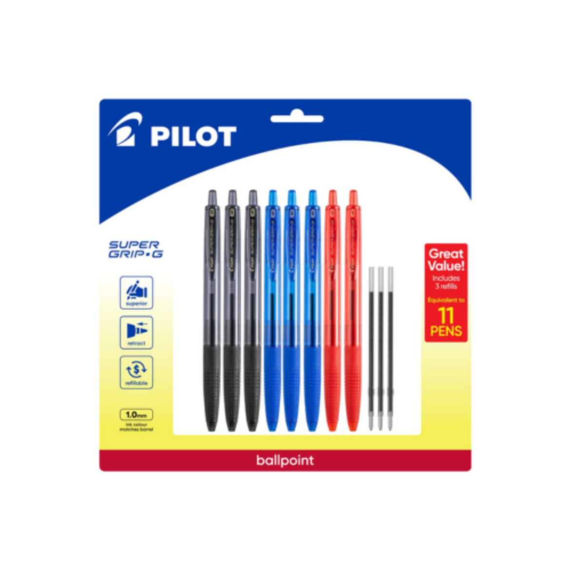 Picture of Ballpoint Pen 1mm Assorted 11 Pack-PILOT